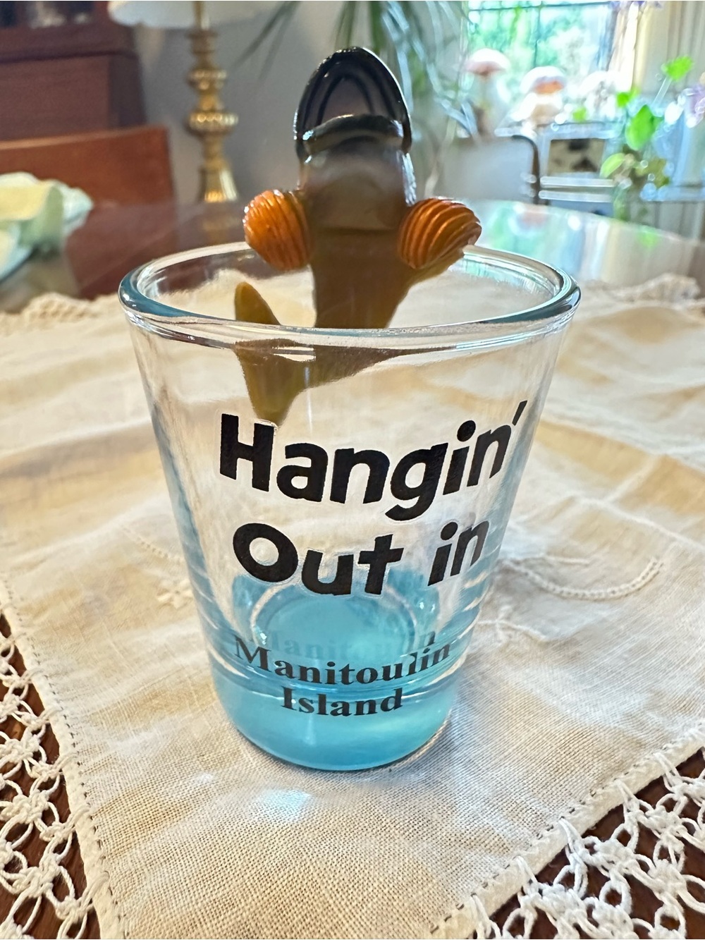 Manitoulin Island Hangin’ Out Fish Shot Glass Figural Novelty Souvenir